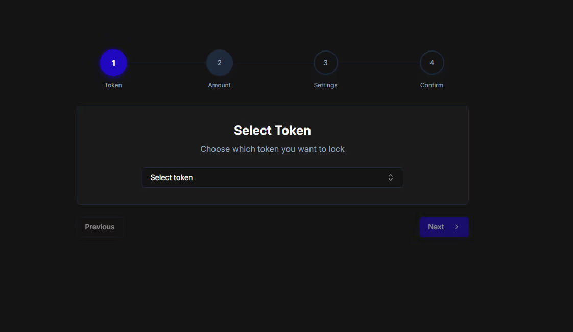 Select Token interface showing token selection dropdown